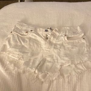 free people frayed white denim shorts